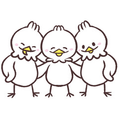 笑顔で並ぶ白い鳥のイラスト