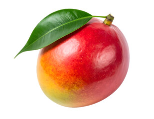 A red apple with green leaf on top