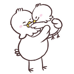 抱っこする白い鳥のイラスト