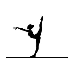 Silhouette of a woman doing various sports and fitness exercises, including yoga, gymnastics, and running, as a black vector illustration of a body in action