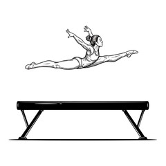 Black vector illustration of a jumping athlete with the silhouette of a bench in the snow