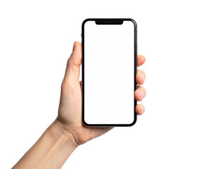 Hand holding a black smartphone with a blank screen (1)