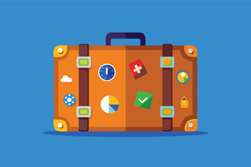 Travel suitcase with colorful stickers ready for adventure and exploration