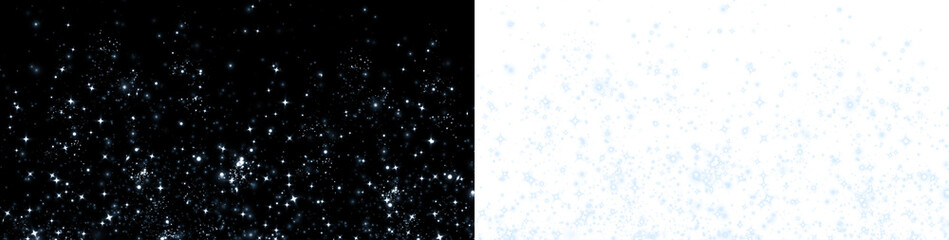 Fototapeta premium Sparkling starry overlay with contrasting dark and light backgrounds, creating a magical atmosphere for design projects and enhancing visual storytelling with captivating effects