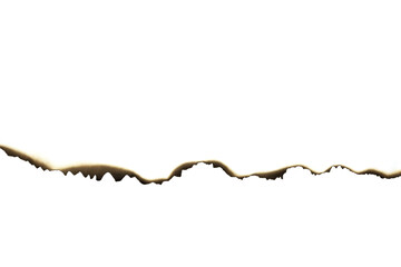 Burnt paper edge with fire texture for a grunge, vintage, or old design element, isolated on white background with clipping path.
