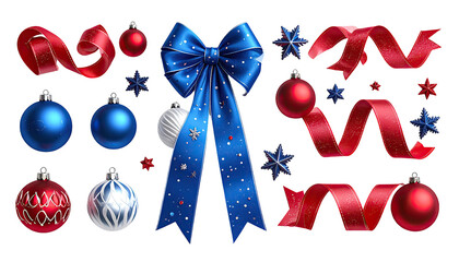 Christmas decorations.  Shiny bows, ribbons, and balls