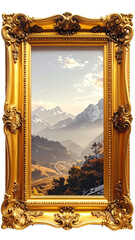 Golden frame showcasing mountain landscape
