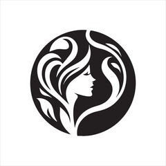Elegant Silhouette of a Womans Face Within a Circular Design.