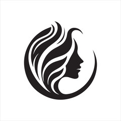 Elegant Silhouette of a Womans Profile Within a Circular Design.