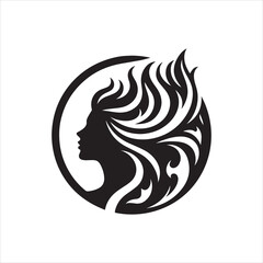 Elegant Woman Profile with Ornate Floral Hair Design.