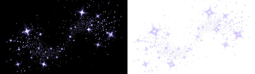 Fototapeta premium Sparkling starry overlay with shimmering stars on a black background and a soft purple gradient, ideal for adding a magical touch to various creative projects
