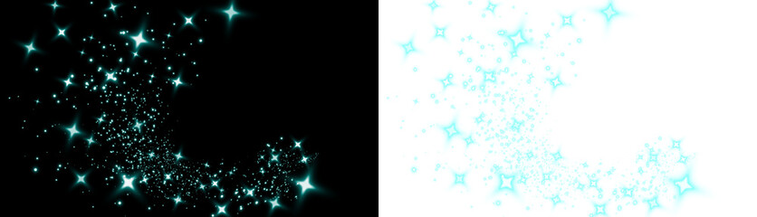 Sparkling turquoise star overlay on black and white backgrounds, creating a magical effect for design projects, enhancing visual storytelling and creativity