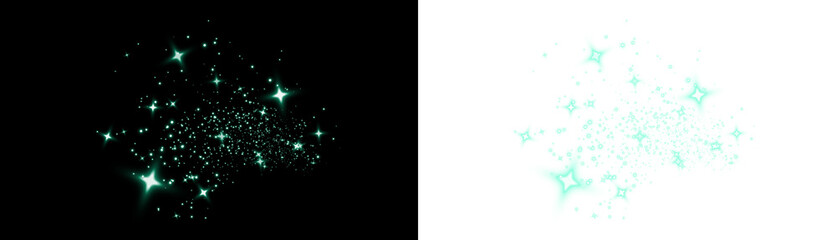 Sparkling teal star overlay on black and white backgrounds, creating a magical effect for design projects, enhancing visual storytelling and creativity in digital art