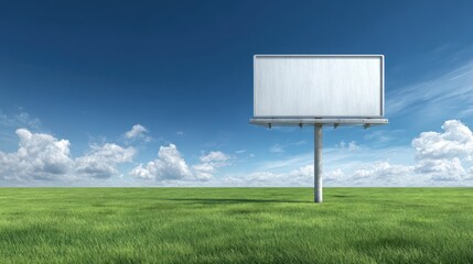The Blank Billboard Standing Tall in a Lush Green Landscape Under a Blue Sky