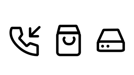 Three e-commerce icons set online shopping package and server Minimalist line design Vector illustration