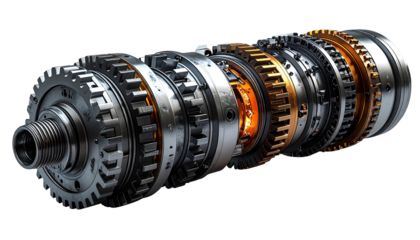 Close-up of complex mechanical gears and sprockets