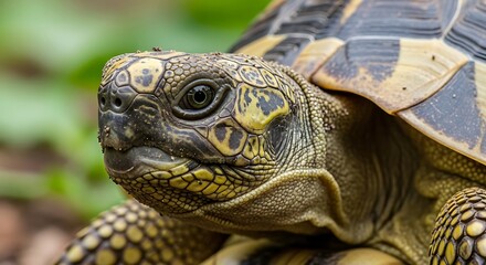Obraz premium Close up of a tortoise head with detailed scales and eyes.