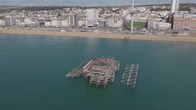 Aerial view of Brighton West Pier which was destroyed by a fire in 2003
