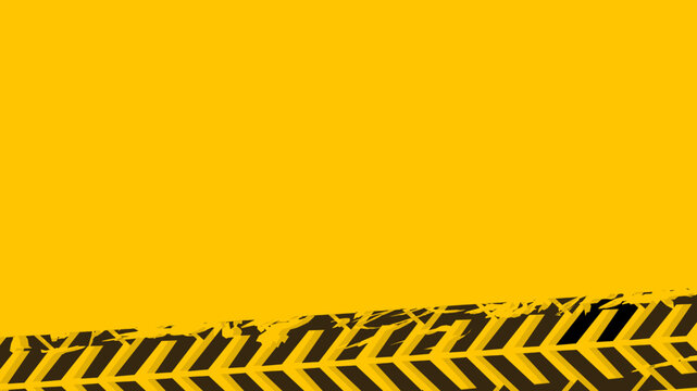 Yellow empty space background with tire track stripe at the bottom designed as grunge textured space for automotive poster, racing flyer, caution banner, or industrial graphic resource