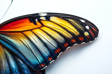 CloseUp of a Butterfly Wing Featuring Stunning Blue, Red, Orange, and Yellow Colors