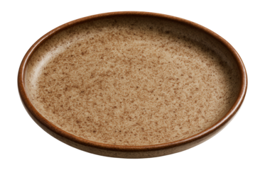 Rustic speckled oval ceramic plate with a brown rim.