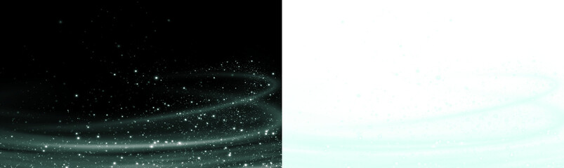 Obraz premium Abstract PNG overlay featuring swirling particles on contrasting black and white backgrounds, creating a dynamic visual effect for creative design projects and digital artwork