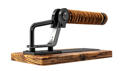 Industrial-style device with wooden base