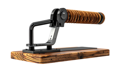 Industrial-style device with wooden base