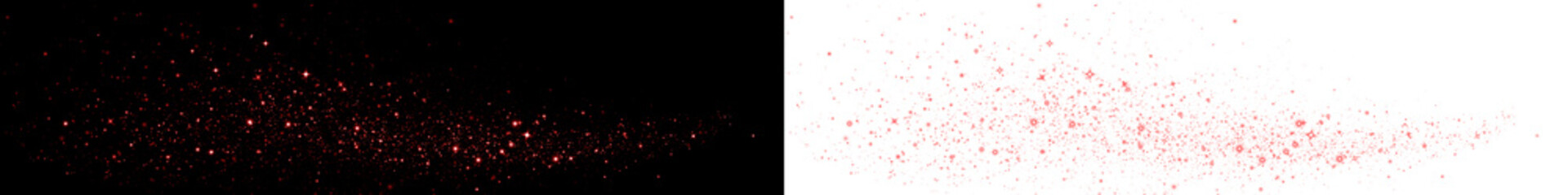 Obraz premium Red glitter particles overlay on black and white backgrounds, creating a stunning visual effect for design projects, enhancing creativity and artistic expression with vibrant colors