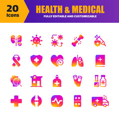 20 Medical & Health Icons - Customizable and Editable