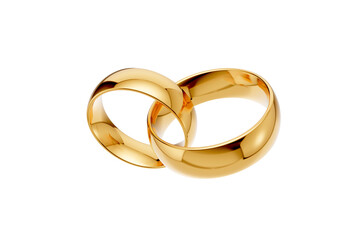 Golden wedding rings. gold illustration with transparent background. Symbols of love and fidelity. Male and female ring interlocked with each other