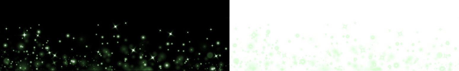 Green sparkling overlay with soft bokeh effect on black and white backgrounds, creating a magical atmosphere for design projects and creative compositions with copy space