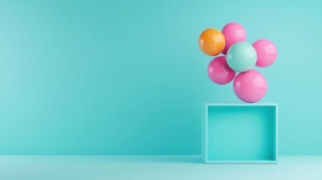 Clean workspace with floating branding elements, creative marketing scene