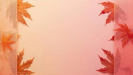 Fototapeta premium A simple and modern corner frame with red autumn leaves on a soft pink and red gradient background. An elegant and minimalist design element for seasonal cards, invitations, or backgrounds