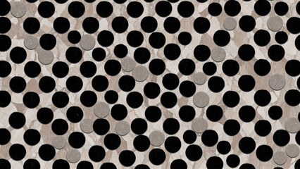 Abstract seamless pattern of black circles on beige background