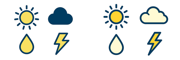 Different weather icons representing sunny, cloudy, rainy, and stormy conditions in a simple graphic style