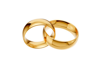 Golden wedding rings. gold illustration with transparent background. Symbols of love and fidelity. Male and female ring interlocked with each other