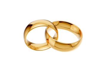 Golden wedding rings. gold illustration with transparent background. Symbols of love and fidelity. Male and female ring interlocked with each other