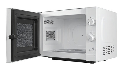Fototapeta premium A white microwave oven with open door