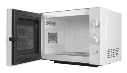 A white microwave oven with open door