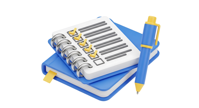 Checklist completed, planning success with pen and notebook