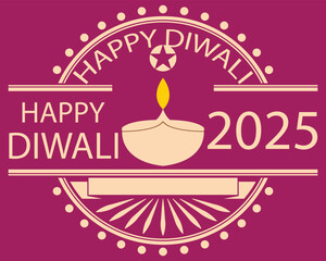Happy Diwali 2025 festive greeting card design. Colorful Happy Diwali 2025 greeting card with traditional oil lamp, flowers, owl, and festive decorative elements on dark background. EPS 10/ AI