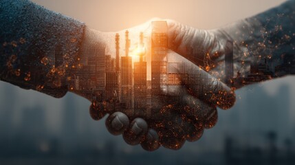 Dynamic Handshake with Industrial Elements and Urban Background Scene