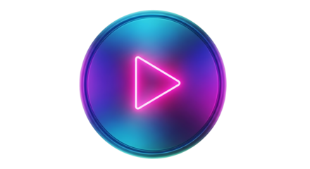 Vibrant neon play button glows with digital energy