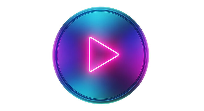 Vibrant neon play button glows with digital energy