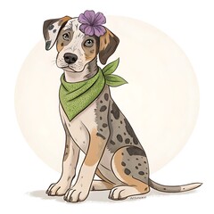 Adorable Catahoula Leopard Dog with Flower and Bandana