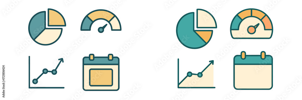 Poster charts and graphs illustrating data analysis and performance metrics for efficient decision making