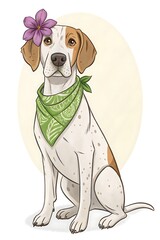 Elegant English Pointer Dog with Flower and Bandana