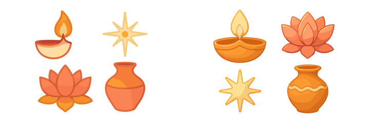 Decorative symbols of light and nature in vibrant colors for festive celebrations and cultural events