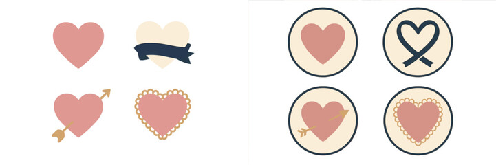 Decorative heart illustrations featuring various styles and designs related to love and affection